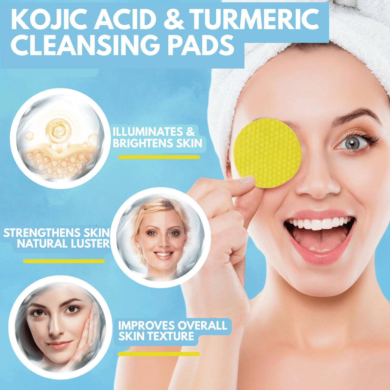 SkinGlow - Korean Turmeric Kojic Acid Cleansing Pads (Pack of 20)